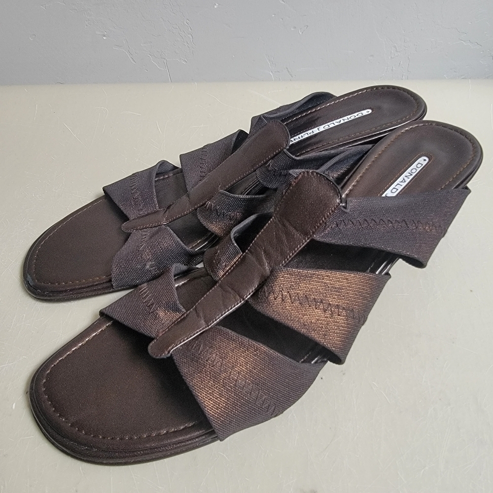 Donald J Pliner Brown Bronze Metallic Heel‎ Dress Sandals Strapped Size 11 Spain